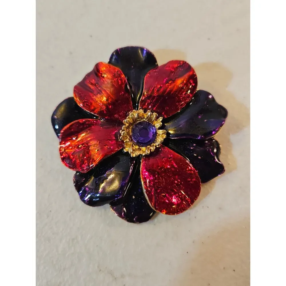 Vintage multicolor floral flower brooch pendant